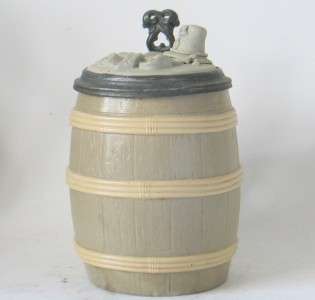 Mettlach Beer Stein Barrel with Figural Lid #675 c.1897  