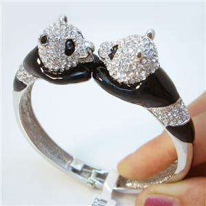 Swarovski Crystal 2 Chinese Panda Bracelet Bangle Cuff  
