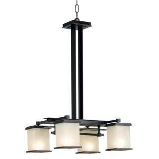   Mission Chandelier Lighting Fixture, Oil Rubbed Bronze, Amber Glass
