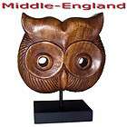 OWLS HEAD FACE SCULPTURE ACACIA WOOD HAND CARVED H10 B