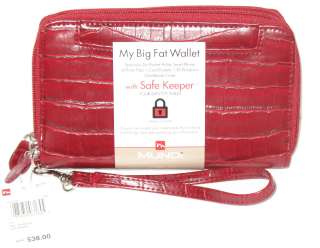 MUNDI MY BIG FAT WALLET WRISTLET CROCO RED W/ SAFE KEEPER $38 RETAIL 