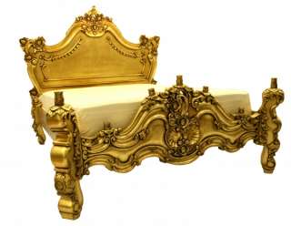 French Bedroom Furniture Gold Carved Bed King Size  