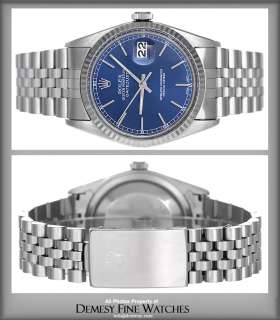 Rolex Datejust Mens Stainless Steel Watch 16014 with Blue Dial  