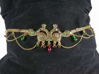 GOLD PLATED RUBY EMERALD BELLY DANCE HIP CHAIN BELT  