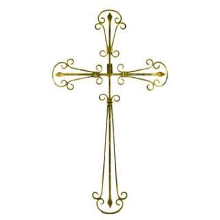 Wrought Iron Christian Cross Wall Hanging Gold Finish:  