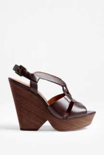 Ash  Brown Leather Sandal with Wooden Wedge by Ash