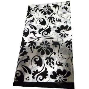   White & Black Flower Patterned Plastic Table Cover 
