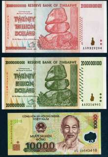 20 TRILLION & 20 BILLION ZIMBABWE DOLLARS + 10000 VIETNAM DONG  