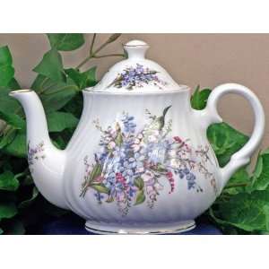  Fine English Bone China Forget Me Not 6 Cup Teapot