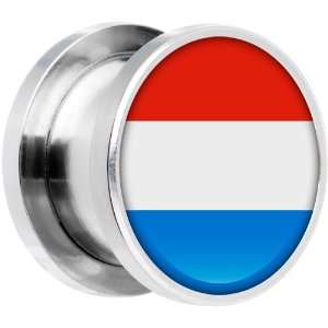    2 Gauge Stainless Steel Luxembourg Flag Saddle Plug Jewelry