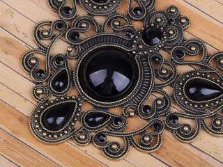 Antique Bronze Tone Intricate Floral Black Gem Victorian Like V Crest 