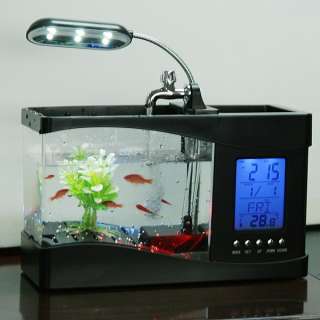 New USB Desktop Mini Fish Tank Aquarium LCD Timer Clock LED lamp Light 