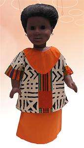 Doll Clothes African Print Tunic/Orange Skirt Fits American Girl & 18 