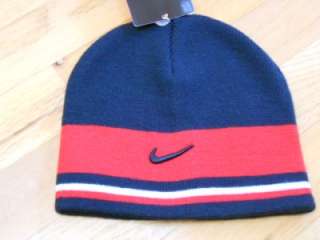 Nike Swoosh Beanie Hat Cap Black Red Stripe Boys 4 7 NWT  