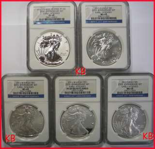 2011 25TH ANNIVERSARY SILVER EAGLE 5 COIN SET NGC PF69 MS69 EARLY 