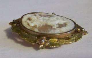 Antique 1931 10K Solid Gold Italian Cameo MOTHER AND CHILD in a Swing 