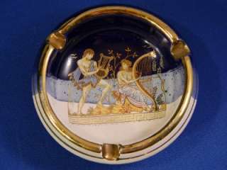   copper and brass design beautiful grecian scene ash tray made in