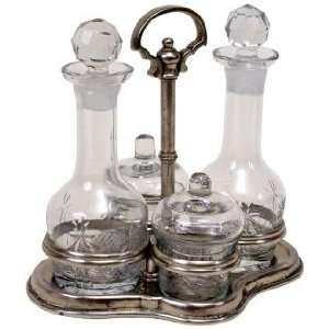  Cut Glass Condiment Set with Antique Silver Stand