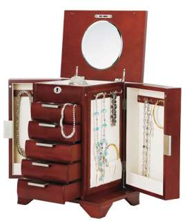 Tall Espresso Wood Jewelry Box Armoire Necklace Storage  
