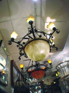 Art Deco Style Acid Etched Frosted Glass Chandelier  