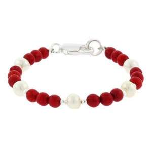    Silver GENUINE PEARL simulated Red Coral Baby Bracelet Jewelry