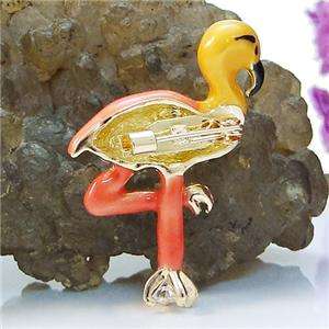 Lovely Bird Flamingo Brooch Pin Clear Swarovski Crystal  