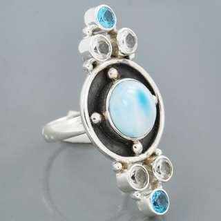   Natural Larimar Blue Topaz Gemstone 925 Silver Ring Size 9 New Lot#18R