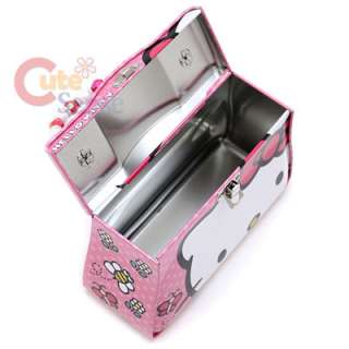   Kitty Tin Box Lunch Case Jewelry Box w/ Beads Handle Big Face  