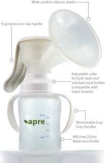 Apre Baby Manual Breast Pump to fit Medela and Avent Bottles + Bonus 