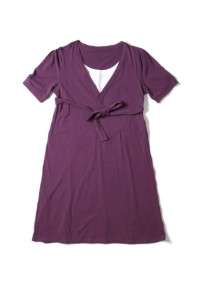 Purple Maternity Nursing V Neck Tie Belt Jersey Dress M  