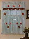 piece Kitchen Curtain set coffee brown flower drapes Cafe Tier Swag 