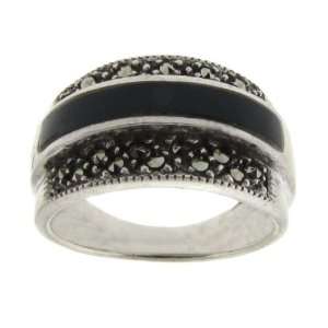    Sterling Silver Marcasite Black Onyx Ring Size #7.5 Jewelry