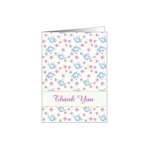  Thank You Blue Teapot Pink Rose Flower Drawing Card 