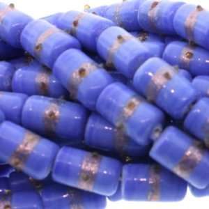 Blue/Gold Indian Glass  Round Tube Plain   17mm Height, 10mm Width 