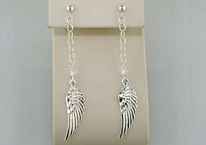 Swarovski Angel Wing Chain Earrings Sterling Silver  