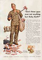 1943 WWII Army Soldier Art Baby Ruth Candy Bar print ad  