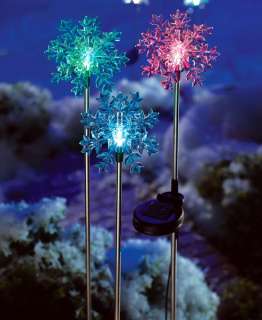   of 3 Color Changing Solar Christmas Snowflakes Yard Lights Decoration