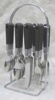 24Pc Service for 6 Black & Stainless Steel Flatware with Storage Caddy 