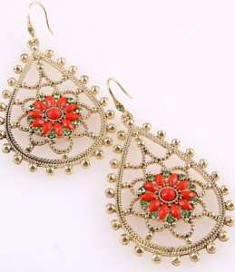 Boho Chic GLAMOUR Crystal & Coral Beaded EARRINGS  