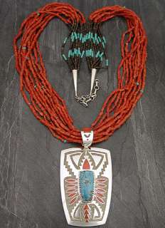 Zuni Michael Perry Silver Turquoise & Coral Necklace !  