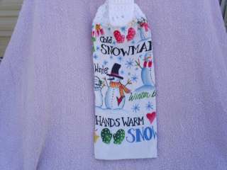   SNOWMAN COLLEGE CROCHETED CHRISTMAS KITCHEN TOWEL WITH WHITE TOP