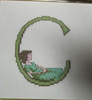 Completed Cross Stitch Letter C Kate Greenway finished  