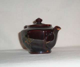   cup Mid Century Japan Redware Moriage Dark Brown Gold Red Blue teapot