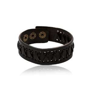    Wide Black Leather Criss Cross Bracelet Mission Jewellery Jewelry