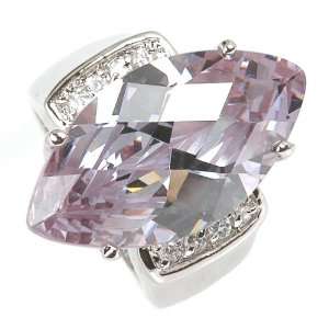    Marquise Checkerboard Cut Lavender CZ Ring Rhodium Jewelry