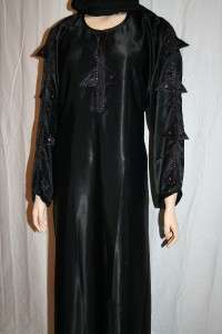 Dubai Abaya Jilbab Caftan Gown Dress Satin Stones Shawl  
