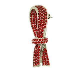  Platinum Plated Swarovski Crystal Red Ribbon Design Brooch 