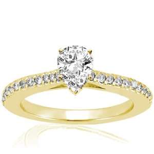  1 Ct Pear Shaped Petite Diamond Engagement Ring Pave Set 