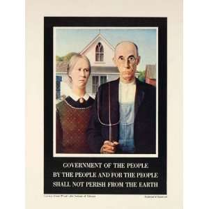 1941 WWII Grant Wood American Gothic Poster Lincoln   Original Print