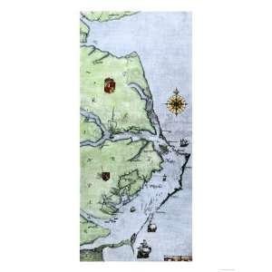John Whites Map of the Virginia and Carolina Coast Where Roanoke 